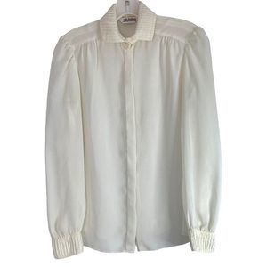 St. John Ivory Georgette Blouse Size XS Vintage Semi-sheer romantic 6342 EUC